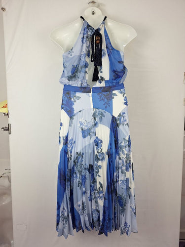 Second-Hand - Lover Rope Tie Halter Blue Floral Maxi Dress Size 12 - SwapUp