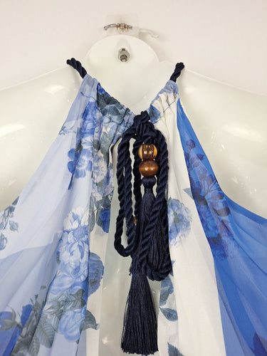Second-Hand - Lover Rope Tie Halter Blue Floral Maxi Dress Size 12 - SwapUp