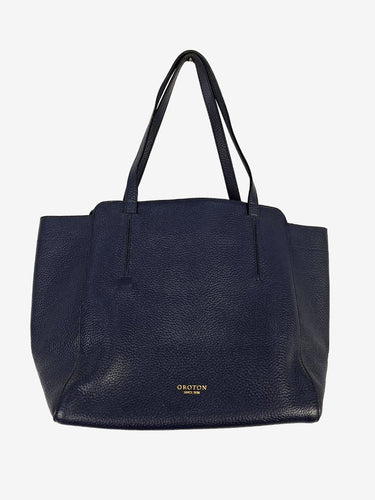 Oroton Navy Leather Tote Bag