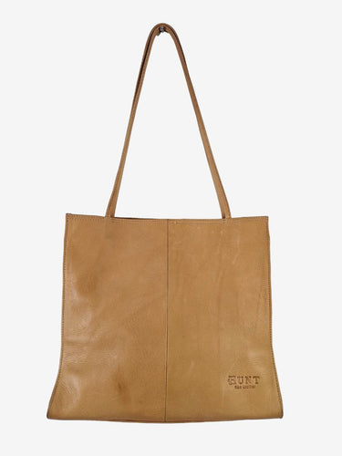 Hunt Minimal Beige Leather Tote Bag Size