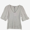 Second-Hand - Witchery Pure White Balloon Sleeve Shirred Top Size S - SwapUp