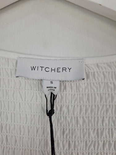 Second-Hand - Witchery Pure White Balloon Sleeve Shirred Top Size S - SwapUp