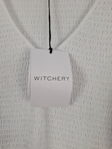 Second-Hand - Witchery Pure White Balloon Sleeve Shirred Top Size S - SwapUp