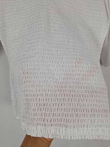 Second-Hand - Witchery Pure White Balloon Sleeve Shirred Top Size S - SwapUp