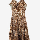 Second-Hand - Witchery Effortless Auburn Printed Linen Midi Dress Size 8 - SwapUp