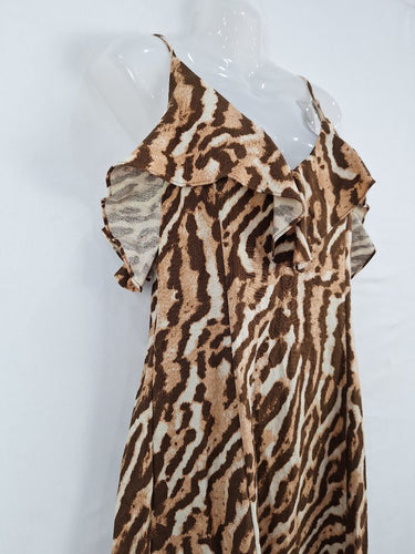 Second-Hand - Witchery Effortless Auburn Printed Linen Midi Dress Size 8 - SwapUp