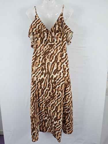 Second-Hand - Witchery Effortless Auburn Printed Linen Midi Dress Size 8 - SwapUp