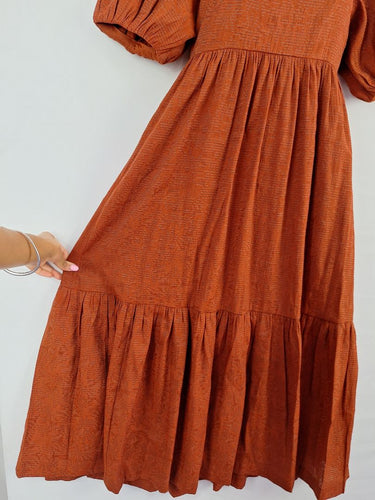Second-Hand - Witchery Out To Lunch Rust Laced Midi Dress Size 8 - SwapUp