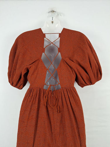 Second-Hand - Witchery Out To Lunch Rust Laced Midi Dress Size 8 - SwapUp