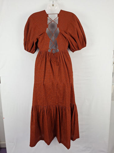 Second-Hand - Witchery Out To Lunch Rust Laced Midi Dress Size 8 - SwapUp