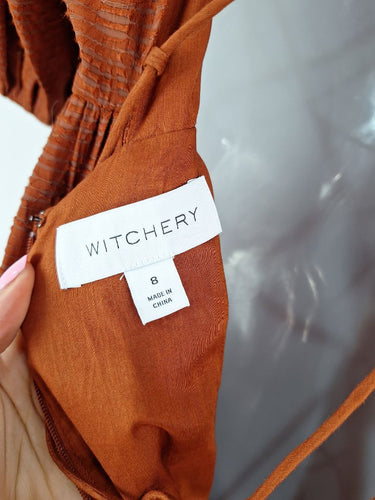 Second-Hand - Witchery Out To Lunch Rust Laced Midi Dress Size 8 - SwapUp
