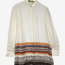 Second-Hand - Shanghai Tang Timeless Cream Silk Mandarin Collared Blouse Size 12 - SwapUp