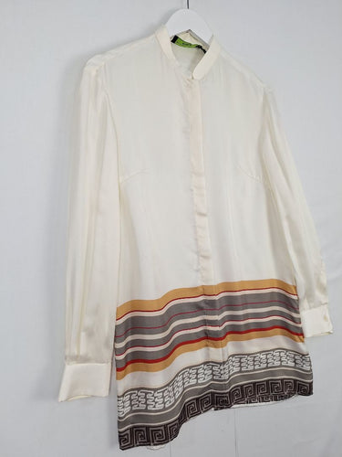 Second-Hand - Shanghai Tang Timeless Cream Silk Mandarin Collared Blouse Size 12 - SwapUp