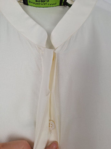 Second-Hand - Shanghai Tang Timeless Cream Silk Mandarin Collared Blouse Size 12 - SwapUp