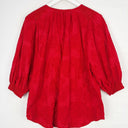 Second-Hand - Blue Illusion Rose Textured Shirred Shoulder Blouse Size M - SwapUp