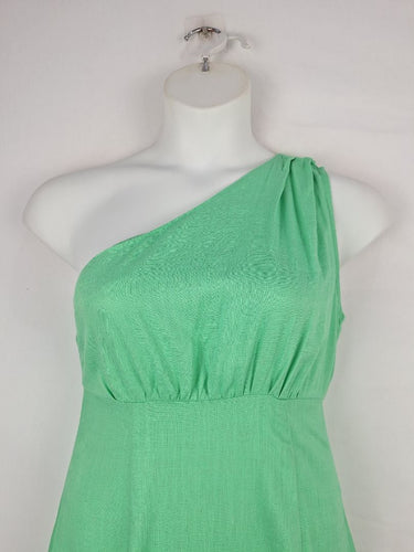 Second-Hand - YH & CO Lime Linen Blend One Shoulder Dress Size 12 - SwapUp