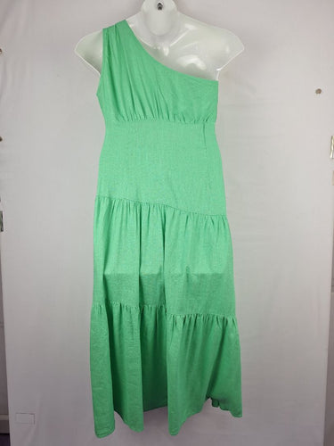 Second-Hand - YH & CO Lime Linen Blend One Shoulder Dress Size 12 - SwapUp