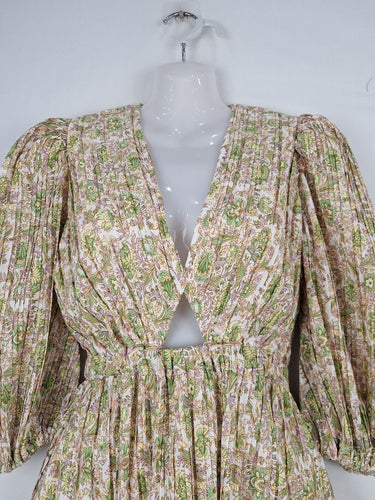 Second-Hand - Kinney Garden Paisley Pleated Puff Dress Size M - SwapUp