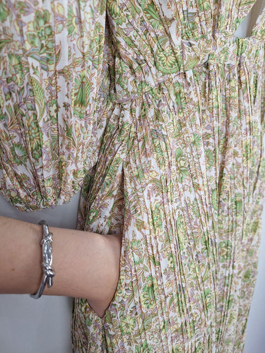 Second-Hand - Kinney Garden Paisley Pleated Puff Dress Size M - SwapUp
