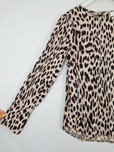 Second-Hand - Witchery Leopard Print Split Sleeve Blouse Size S - SwapUp