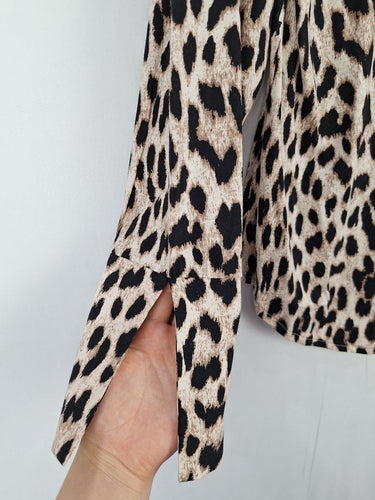 Second-Hand - Witchery Leopard Print Split Sleeve Blouse Size S - SwapUp