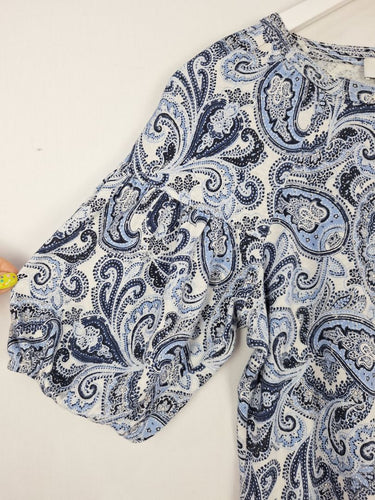 Second-Hand - Witchery Bohemian Linen Blend Puffy Sleeved Top Size S - SwapUp