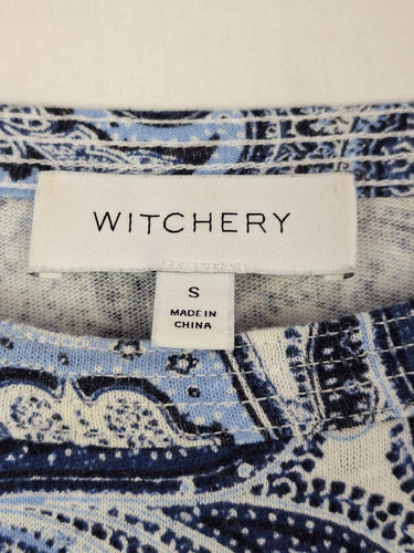 Second-Hand - Witchery Bohemian Linen Blend Puffy Sleeved Top Size S - SwapUp