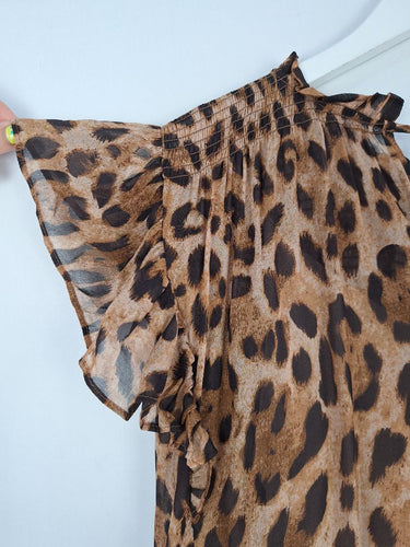 Second-Hand - Witchery Shirred Leopard Flowy Sleeved Blouse Size 8 - SwapUp