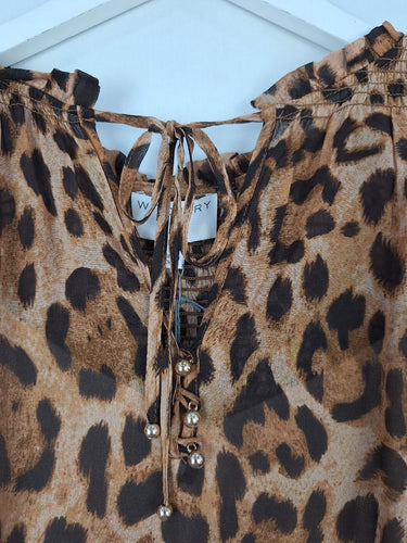 Second-Hand - Witchery Shirred Leopard Flowy Sleeved Blouse Size 8 - SwapUp
