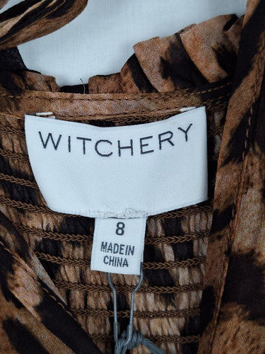Second-Hand - Witchery Shirred Leopard Flowy Sleeved Blouse Size 8 - SwapUp