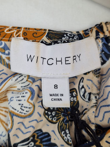 Second-Hand - Witchery Floral and Striped Neutral Bubble Top Size 8 - SwapUp