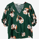 Second-Hand - Witchery Forest Green Floral Linen Blend Top Size 8 - SwapUp