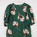 Second-Hand - Witchery Forest Green Floral Linen Blend Top Size 8 - SwapUp