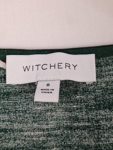 Second-Hand - Witchery Forest Green Floral Linen Blend Top Size 8 - SwapUp