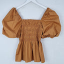 Second-Hand - Witchery Chic Burnt Brown Shirred Peplum Top Size 8 - SwapUp