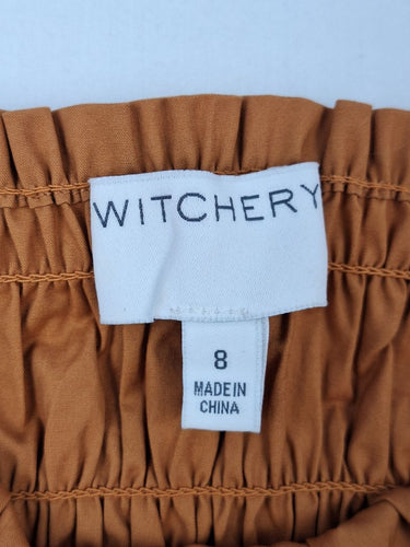 Second-Hand - Witchery Chic Burnt Brown Shirred Peplum Top Size 8 - SwapUp