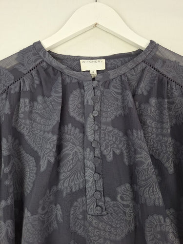 Second-Hand - Witchery Relaxed Slate Sheer Blouse Size 8 - SwapUp