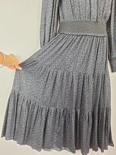 Second-Hand - Witchery Navy Animal Print Tiered Dress Size 8 - SwapUp