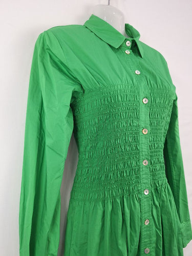 Second-Hand Witchery Green Apple Sateen Shirred Shirt Dress Size 8 – SwapUp