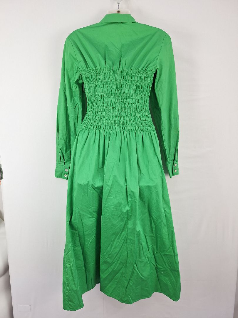 slim fit dress slacks Second-Hand Witchery Green Apple Sateen Shirred Shirt Dress Size 8 – SwapUp