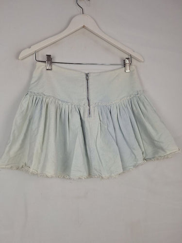 Second-Hand - Seed Light Wash Distressed Mini Skirt Size 8 - SwapUp