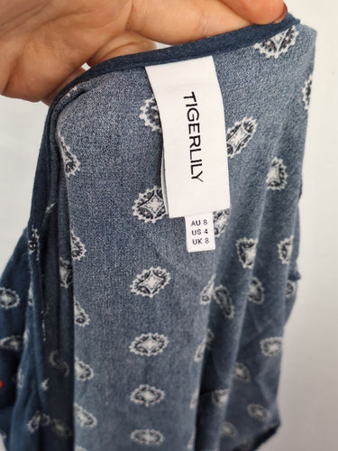Second-Hand - Tigerlily Navy Wrap Motif Dress Size 8 - SwapUp
