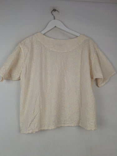 Second-Hand - Megan Park Cream Embroidered Top Size S - SwapUp