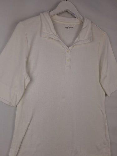 Second-Hand - Sportscraft 3/4 Button White Fitted T-shirt Size L - SwapUp