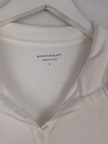 Second-Hand - Sportscraft 3/4 Button White Fitted T-shirt Size L - SwapUp