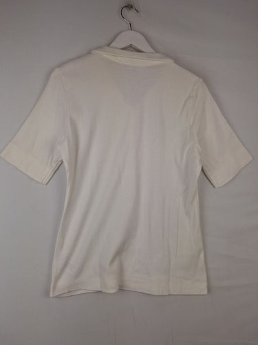 Second-Hand - Sportscraft 3/4 Button White Fitted T-shirt Size L - SwapUp