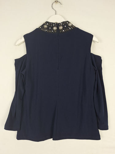 Second-Hand - Tiana B Beaded Collar Cold Shoulder Top Size M - SwapUp