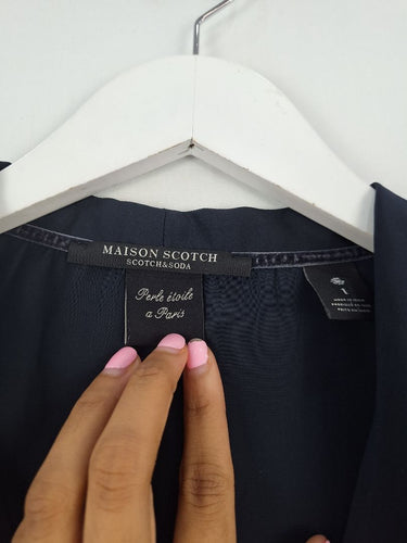 Second-Hand - Scotch & Soda Navy Satin Cross Over Top Size S - SwapUp
