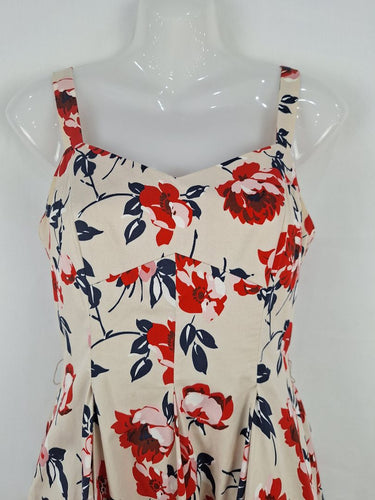 Second-Hand - Cue Beige Sweet Feminine Flower Dress Size 8 - SwapUp