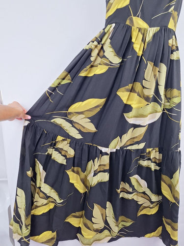Second-Hand - Witchery Dark Banana Leaf Tiered Maxi Dress Size 8 - SwapUp